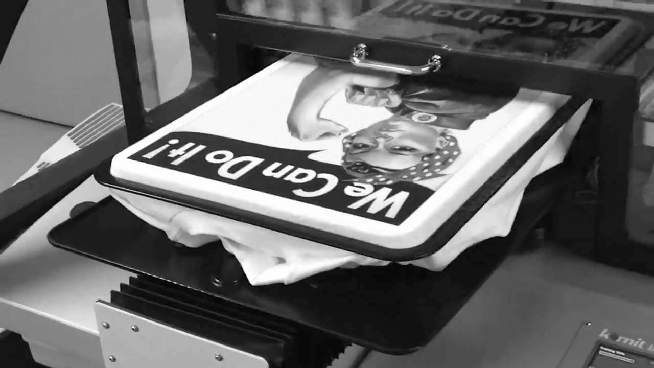 union printed tshirt rolling off the press at local print on demand union shop